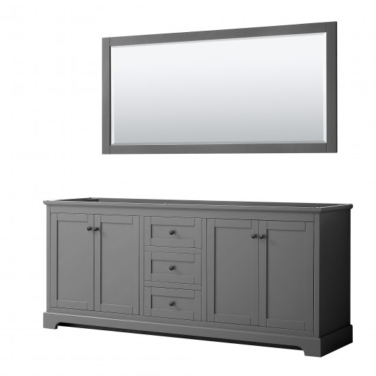 Avery 80" Double Vanity in Dark Gray, No Top, Matte Black Trim, 70" Mirror