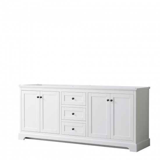 Avery 80" Double Vanity in White, No Top, No Sinks, Matte Black Trim