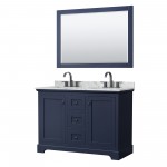 Avery 48" Double Vanity in Dark Blue, Top, Oval Matte Black Trim, 46" Mirror