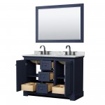 Avery 48" Double Vanity in Dark Blue, Top, Oval Matte Black Trim, 46" Mirror