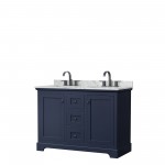 Avery 48" Double Vanity in Dark Blue, Top, Oval Sinks, Matte Black Trim