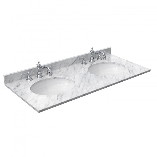 Avery 48" Double Vanity in Dark Blue, Top, Oval Sinks, Matte Black Trim