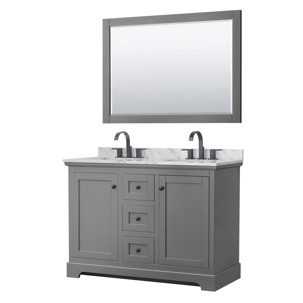 Avery 48" Double Vanity in Dark Gray, Top, Oval Matte Black Trim, 46" Mirror