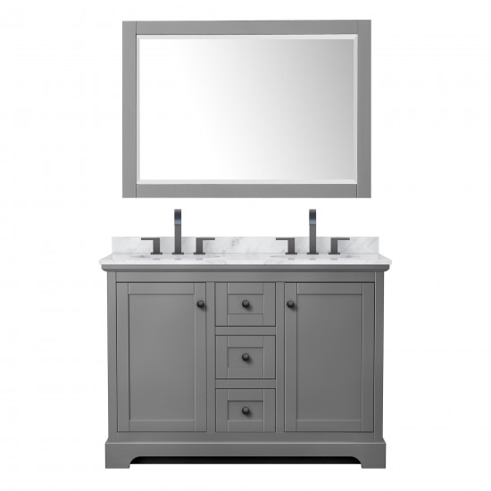 Avery 48" Double Vanity in Dark Gray, Top, Oval Matte Black Trim, 46" Mirror