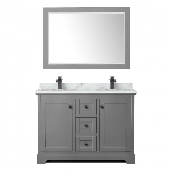 Avery 48" Double Vanity in Dark Gray, Top, Square Matte Black Trim, 46" Mirror