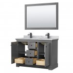 Avery 48" Double Vanity in Dark Gray, Top, Square Matte Black Trim, 46" Mirror