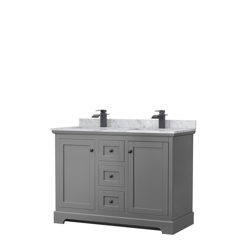 Avery 48" Double Vanity in Dark Gray, Top, Square Sinks, Matte Black Trim