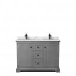 Avery 48" Double Vanity in Dark Gray, Top, Square Sinks, Matte Black Trim