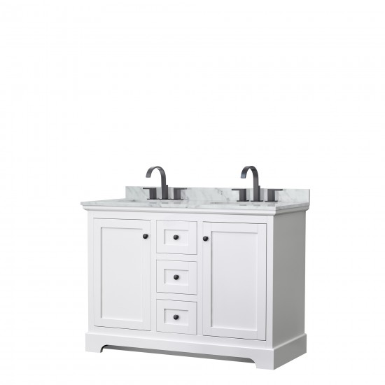 Avery 48" Double Vanity in White, Top, Oval Sinks, Matte Black Trim