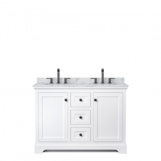 Avery 48" Double Vanity in White, Top, Oval Sinks, Matte Black Trim