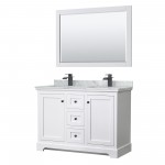 Avery 48" Double Vanity in White, Top, Square Matte Black Trim, 46" Mirror