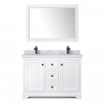 Avery 48" Double Vanity in White, Top, Square Matte Black Trim, 46" Mirror