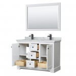 Avery 48" Double Vanity in White, Top, Square Matte Black Trim, 46" Mirror