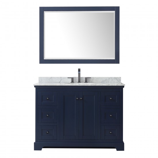 Avery 48" Single Vanity in Dark Blue, Top, Oval Matte Black Trim, 46" Mirror