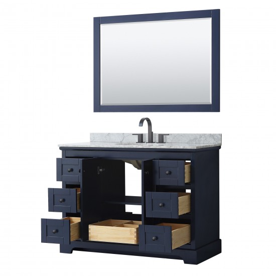 Avery 48" Single Vanity in Dark Blue, Top, Oval Matte Black Trim, 46" Mirror