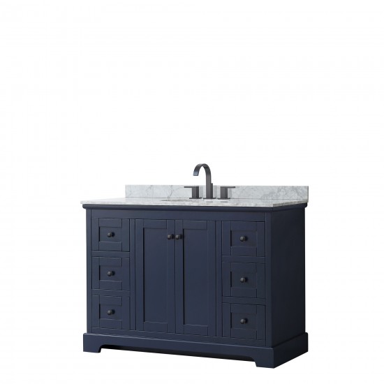 Avery 48" Single Vanity in Dark Blue, Top, Oval Sink, Matte Black Trim