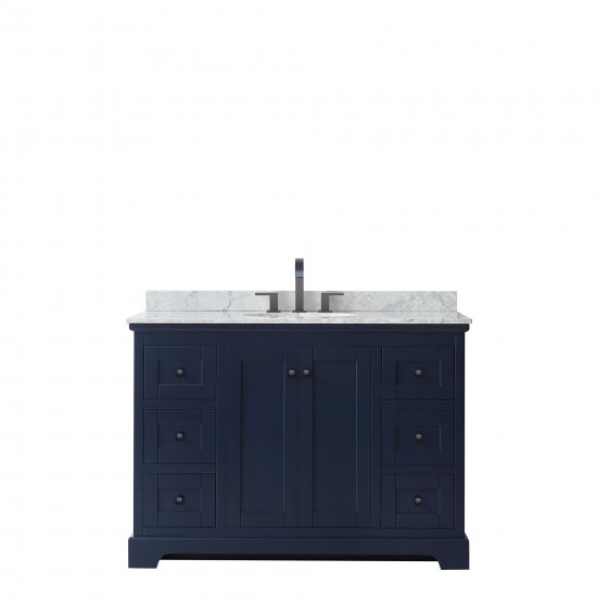 Avery 48" Single Vanity in Dark Blue, Top, Oval Sink, Matte Black Trim