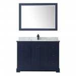 Avery 48" Single Vanity in Dark Blue, Top, Square Matte Black Trim, 46" Mirror