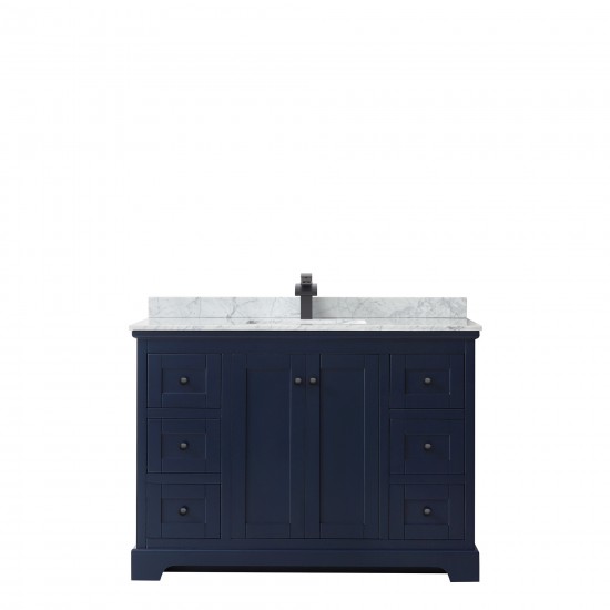 Avery 48" Single Vanity in Dark Blue, Top, Square Sink, Matte Black Trim