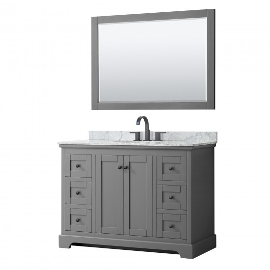 Avery 48" Single Vanity in Dark Gray, Top, Oval Matte Black Trim, 46" Mirror