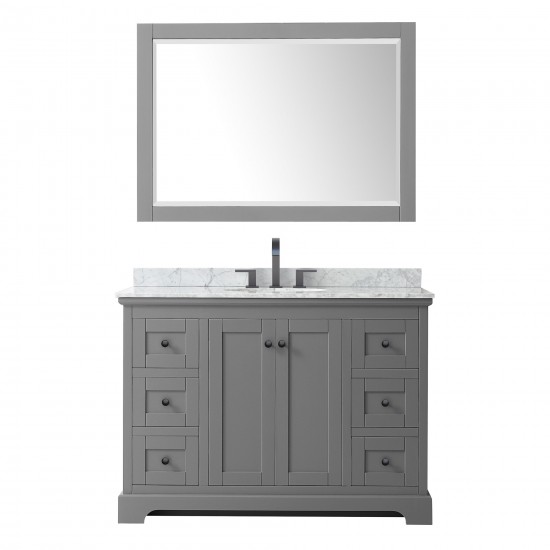 Avery 48" Single Vanity in Dark Gray, Top, Oval Matte Black Trim, 46" Mirror