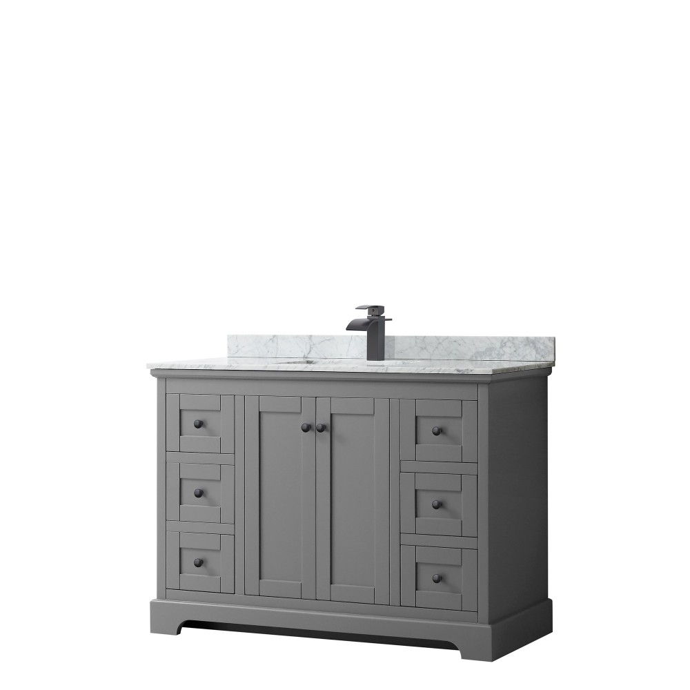 Avery 48" Single Vanity in Dark Gray, Top, Square Sink, Matte Black Trim