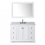 Avery 48" Single Vanity in White, Top, Oval Sink, Matte Black Trim, 46" Mirror