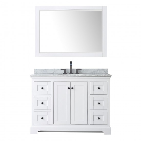 Avery 48" Single Vanity in White, Top, Oval Sink, Matte Black Trim, 46" Mirror