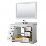 Avery 48" Single Vanity in White, Top, Oval Sink, Matte Black Trim, 46" Mirror