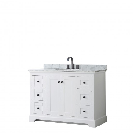 Avery 48" Single Vanity in White, Top, Oval Sink, Matte Black Trim