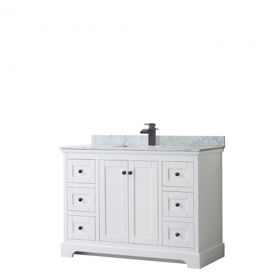 Avery 48" Single Vanity in White, Top, Square Sink, Matte Black Trim