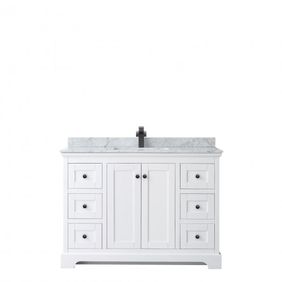 Avery 48" Single Vanity in White, Top, Square Sink, Matte Black Trim