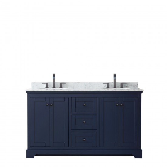 Avery 60" Double Vanity in Dark Blue, Top, Oval Sinks, Matte Black Trim