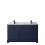 Avery 60" Double Vanity in Dark Blue, Top, Square Sinks, Matte Black Trim