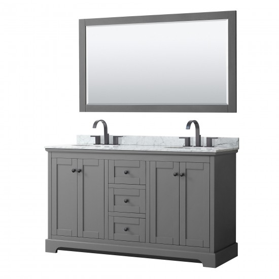 Avery 60" Double Vanity in Dark Gray, Top, Oval Matte Black Trim, 58" Mirror