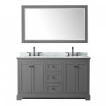 Avery 60" Double Vanity in Dark Gray, Top, Oval Matte Black Trim, 58" Mirror