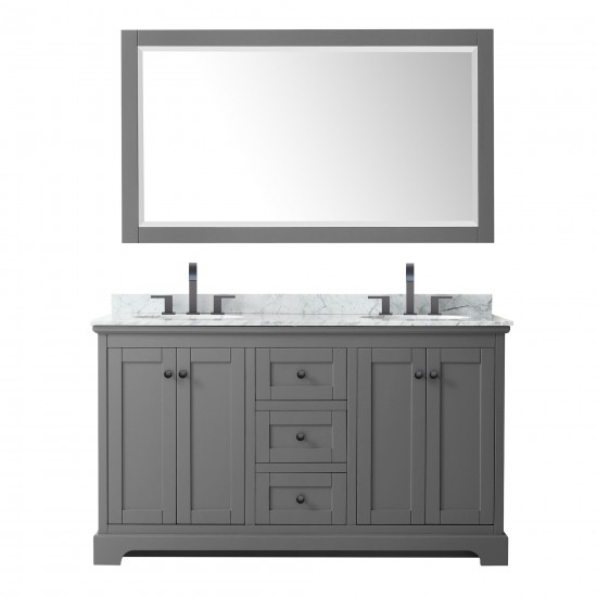 Avery 60" Double Vanity in Dark Gray, Top, Oval Matte Black Trim, 58" Mirror