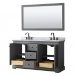 Avery 60" Double Vanity in Dark Gray, Top, Oval Matte Black Trim, 58" Mirror