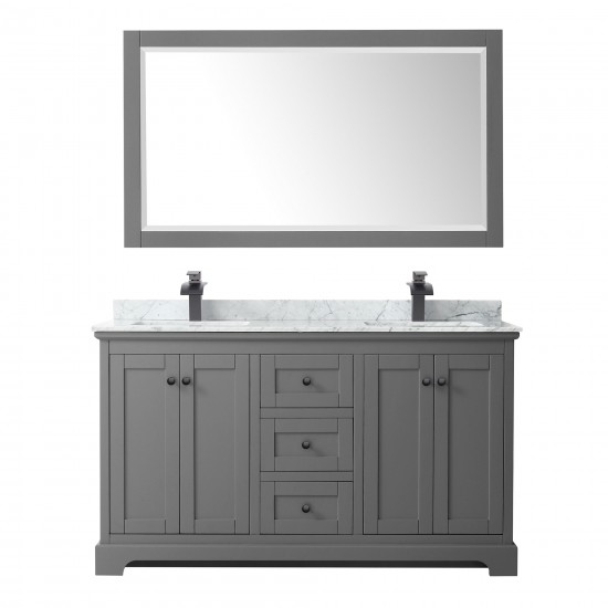 Avery 60" Double Vanity in Dark Gray, Top, Square Matte Black Trim, 58" Mirror