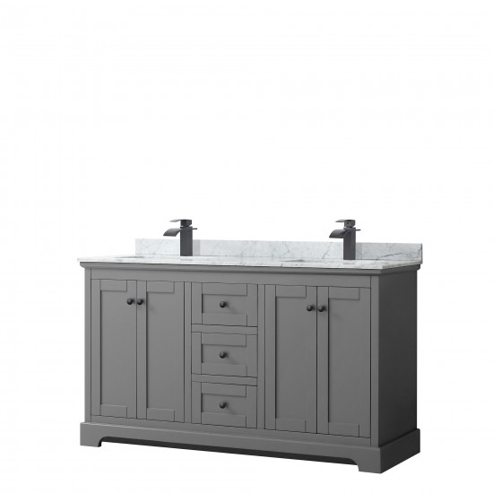 Avery 60" Double Vanity in Dark Gray, Top, Square Sinks, Matte Black Trim