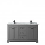 Avery 60" Double Vanity in Dark Gray, Top, Square Sinks, Matte Black Trim