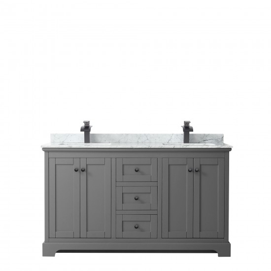 Avery 60" Double Vanity in Dark Gray, Top, Square Sinks, Matte Black Trim