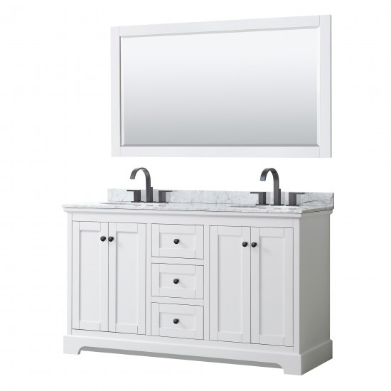 Avery 60" Double Vanity in White, Top, Oval Sinks, Matte Black Trim, 58" Mirror