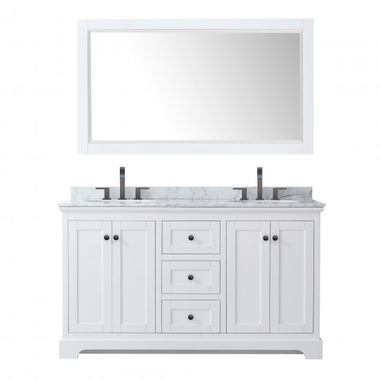 Avery 60" Double Vanity in White, Top, Oval Sinks, Matte Black Trim, 58" Mirror