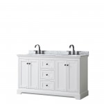 Avery 60" Double Vanity in White, Top, Oval Sinks, Matte Black Trim