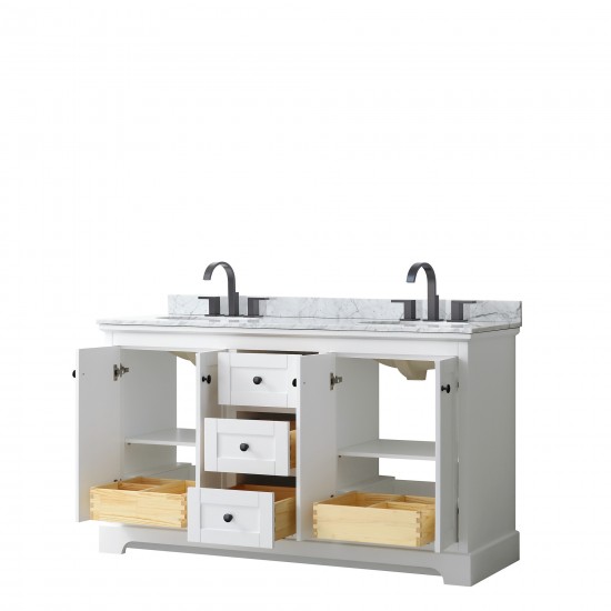 Avery 60" Double Vanity in White, Top, Oval Sinks, Matte Black Trim
