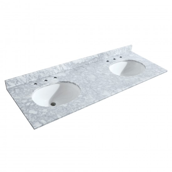 Avery 60" Double Vanity in White, Top, Oval Sinks, Matte Black Trim