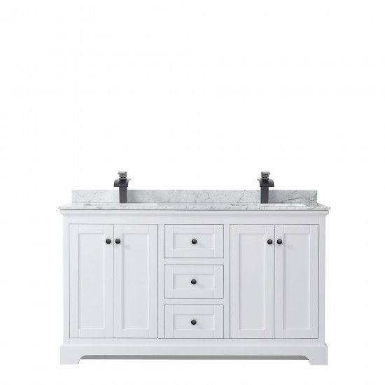 Avery 60" Double Vanity in White, Top, Square Sinks, Matte Black Trim