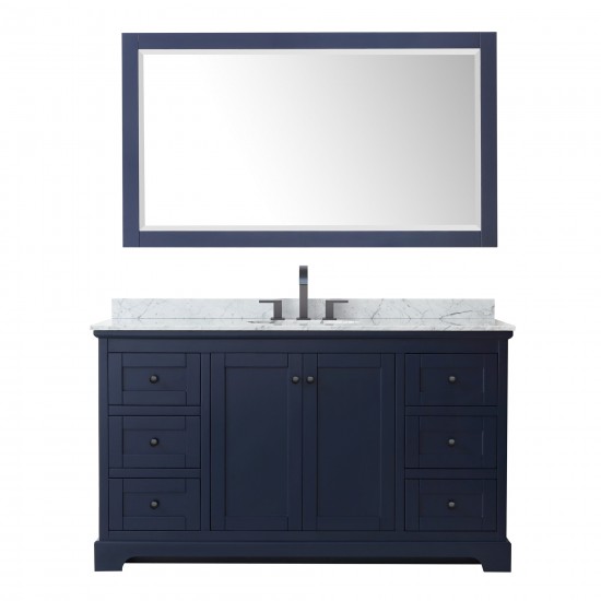 Avery 60" Single Vanity in Dark Blue, Top, Oval Matte Black Trim, 58" Mirror