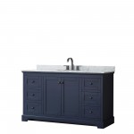 Avery 60" Single Vanity in Dark Blue, Top, Oval Sink, Matte Black Trim